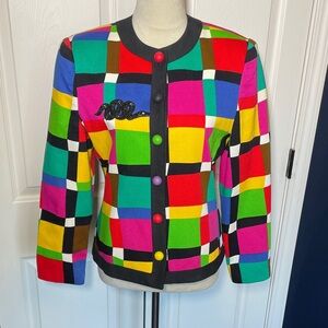 Vintage Ann Kirk Rainbow Color Block Cotton Blazer Jacket Size 6